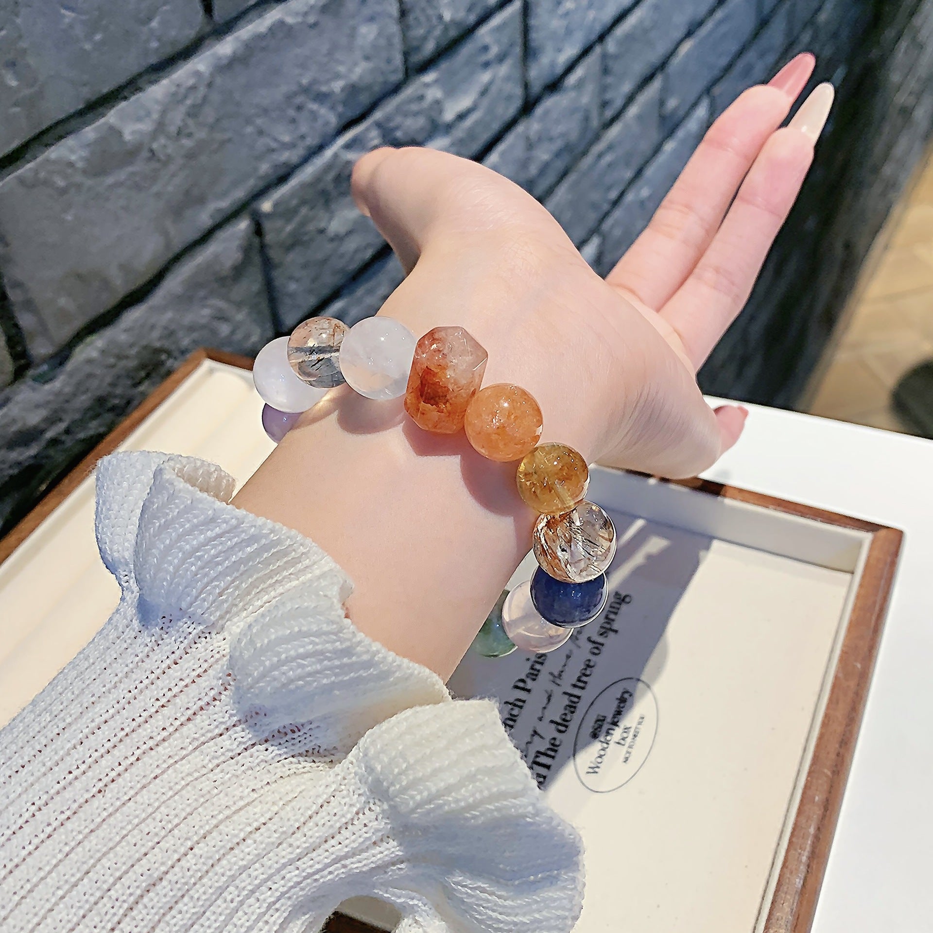 Original Natural Red Gum Flower Crystal Bracelet Dopamine Multi-Gemstone Bracelet Light Luxury All-Matching2025New Crystal Chain