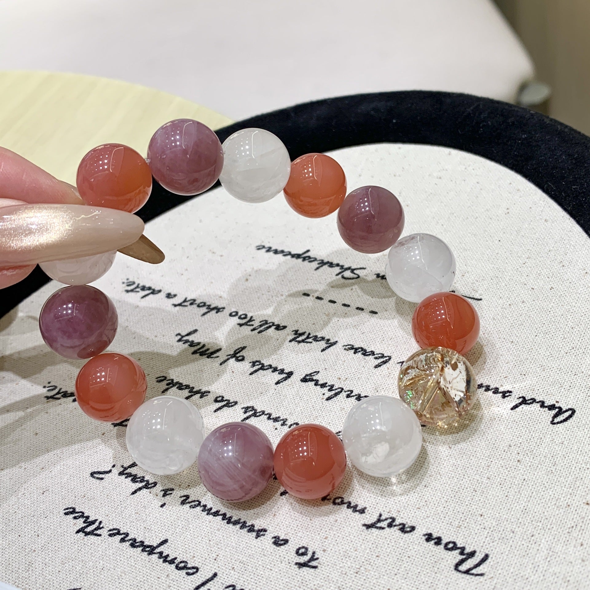 Natural Purple Horse Pink Multi-Gem Bracelet White Ghost Agate Dopamine Color Crystal Bracelet Natural Crystal Bracelet