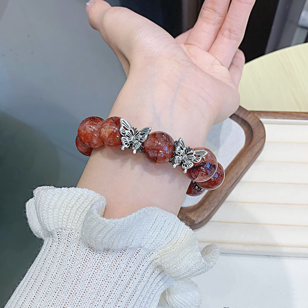 Natural Red Gum Flower Crystal Bracelet Butterfly Accessories Natural Crystal Hot-Selling Bracelet Jewelry Crystal Bracelet Jewelry