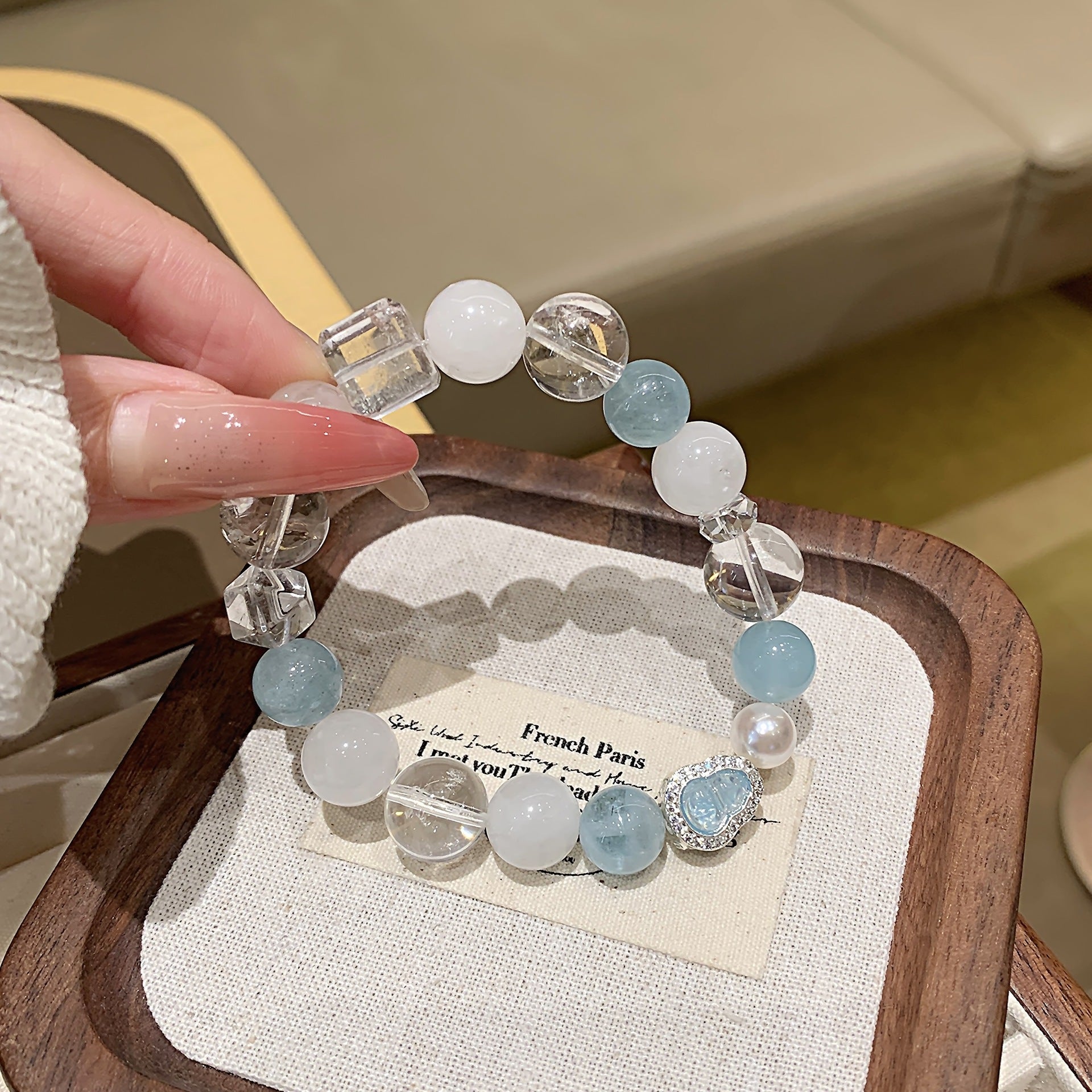 Original Design Multi-Gem Bracelet White Crystal Beaded Bracelet Women's Crystal Bracelet Jewelry Aquamarine Crystal Bracelet