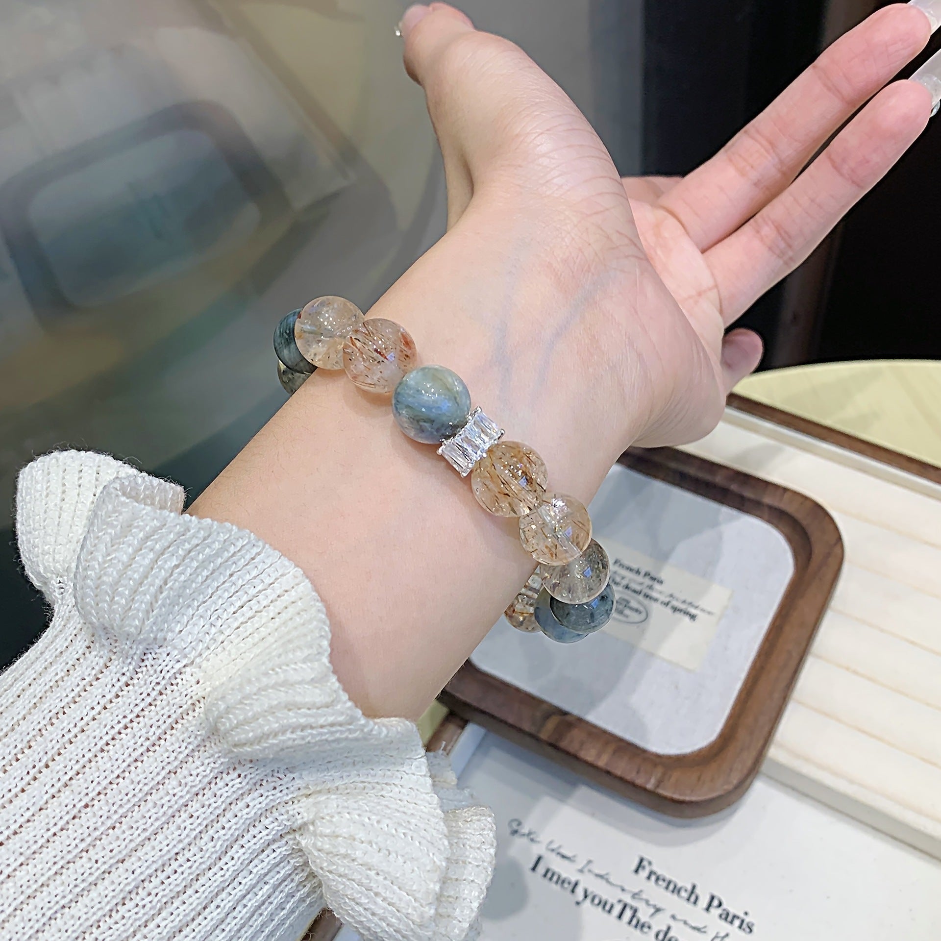 Natural Multi-Gemstone Crystal Bracelet Eagle Eye Stone Gradient Design Niche Artistic Single Loop Bracelet Fashion Crystal Jewelry