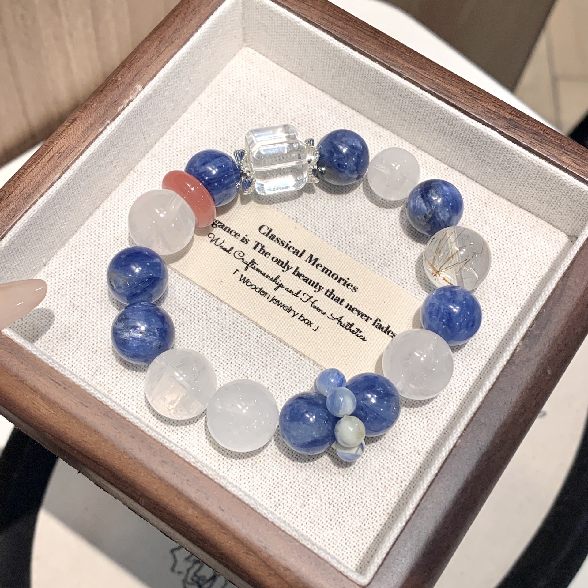 Natural Crystal Bracelet White Phantom with Blue Crystal Niche Original Design Crystal Strand Xiaohongshu Same Style Bracelet