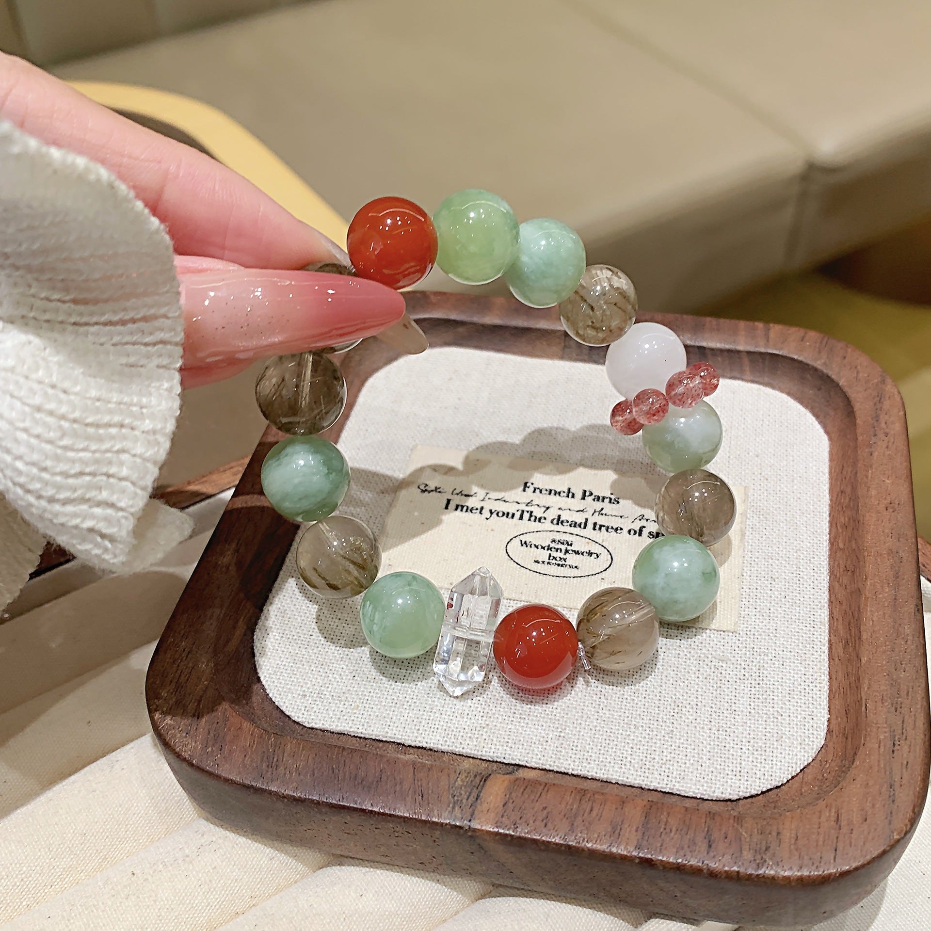 Green Grape Milk Cap Xiuyan Natural Crystal Bracelet Xiuyu Multi-Gem Bracelet Qingti Milk Cap Bracelet High-end Bracelet