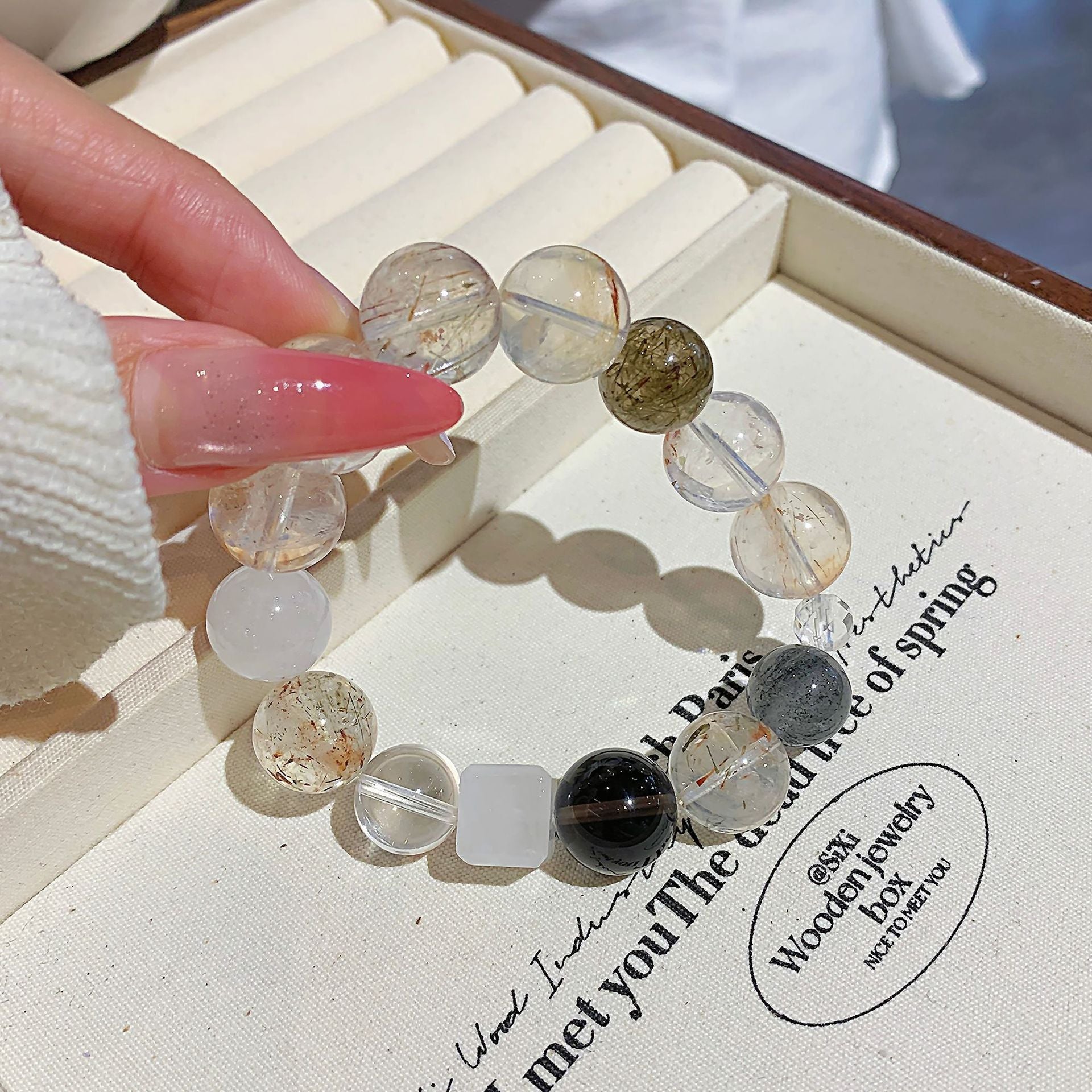 National Style Natural White Phantom Crystal Bracelet Elegant and Versatile Bracelet Vintage Artistic New Chinese Style Artistic Hand Jewelry for Women