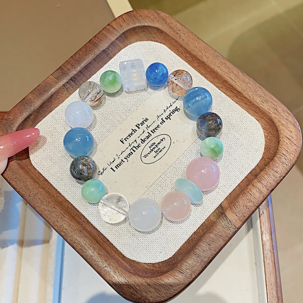 Natural Rose Quartz Jewelry Bracelet Niche Design Pink Quartz Bracelet Fashionable Women's Style Natural Multi-Gemstone Crystal Bracelet