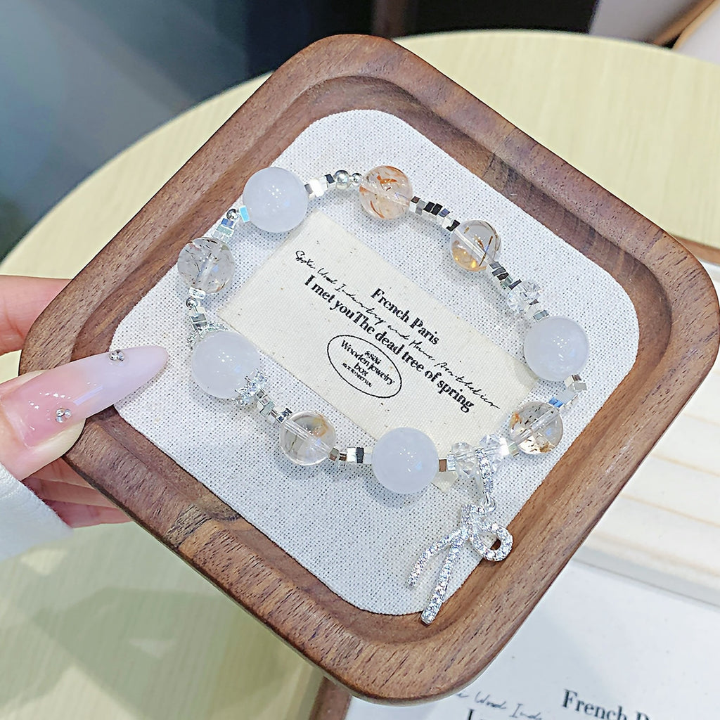 Natural Thousand Layer White Phantom Bracelet White Ghost Bracelet Round Beads DIY Fashionable and Simple Jewelry Wholesale Crystal Beads