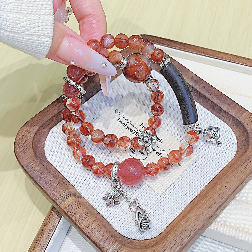 Red Glue Flower Crystal Bracelet diy Handmade Round Beads Wholesale Natural Crystal Bracelet Hot-Selling Jewelry Crystal Bracelet