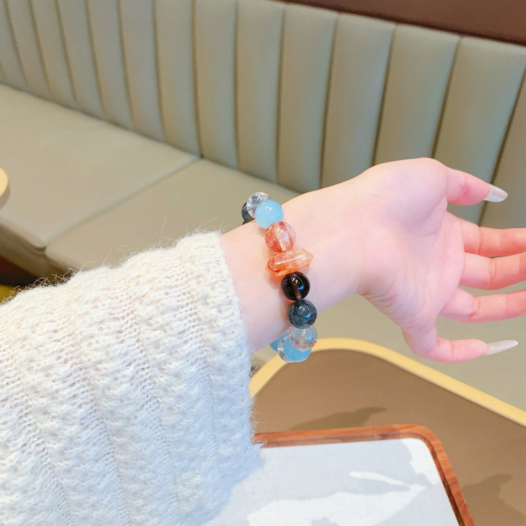 Natural Crystal Bracelet High-end Dopamine Color Fashionable Personality Multi-bead Bracelet Aquamarine Bracelet