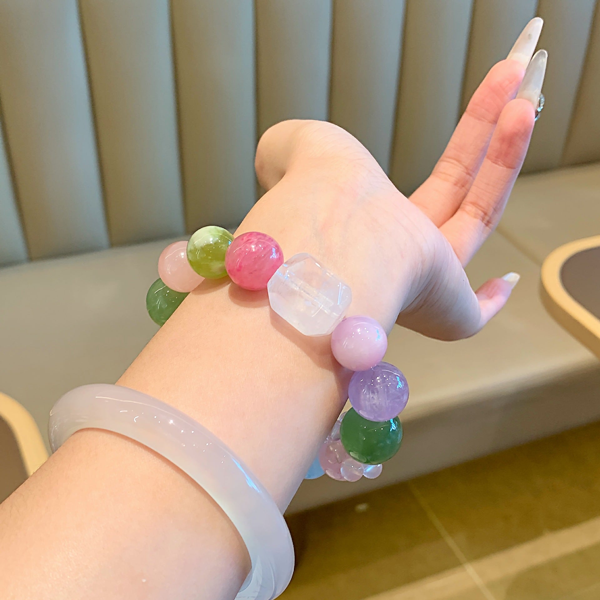 Natural Rainbow Multi-Gemstone Crystal Bracelet Aquamarine Xiu Jade Citrine Rose Quartz Amethyst Bracelet Crystal Bracelet