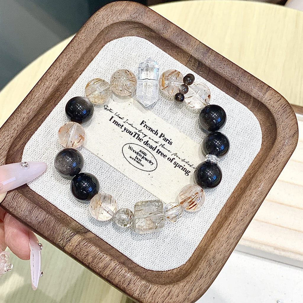 Black Gold Super Seven Natural Crystal Bracelet Light Luxury Niche High-End Black Gold Super Seven Bracelet Wholesale Crystal Bracelets