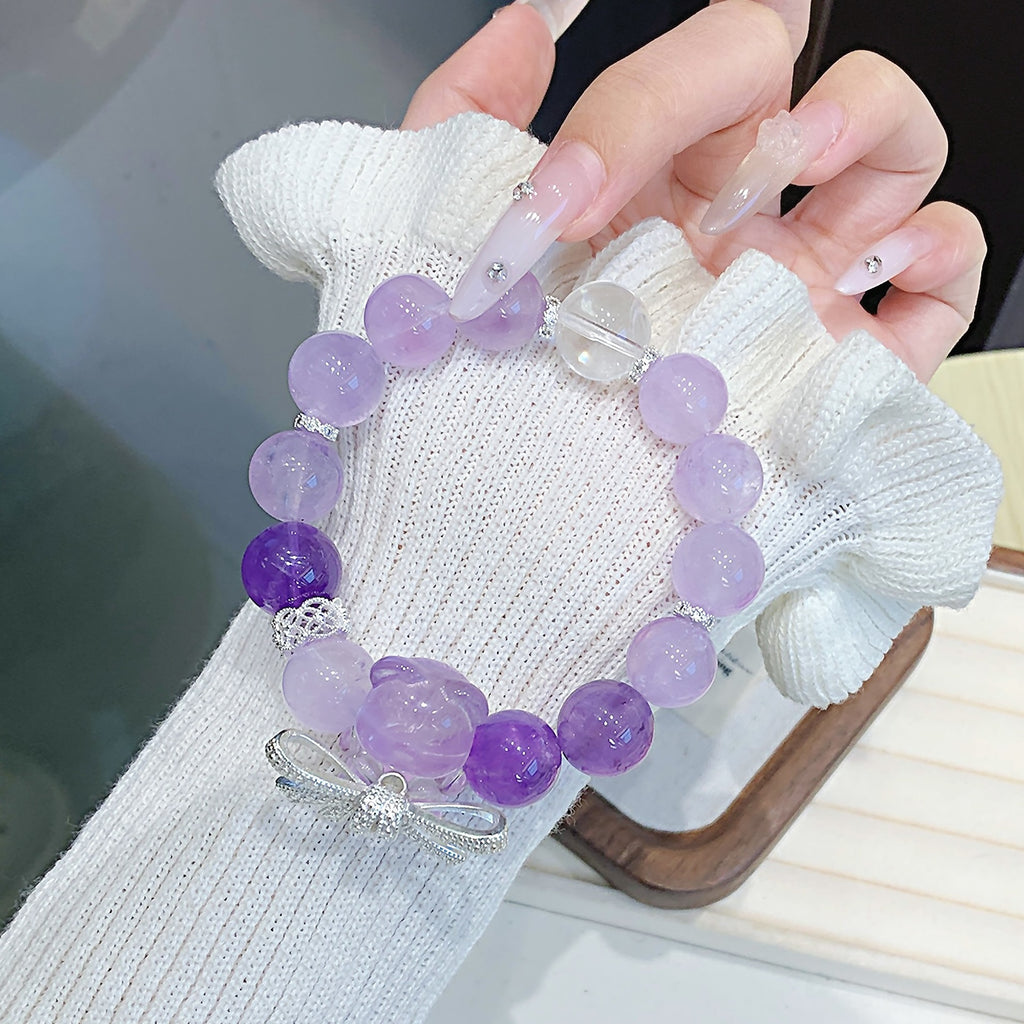 Natural lavender amethyst white crystal bracelet Girls micro-embellished bowknot beaded bracelet with a high-end feel Bracelet
