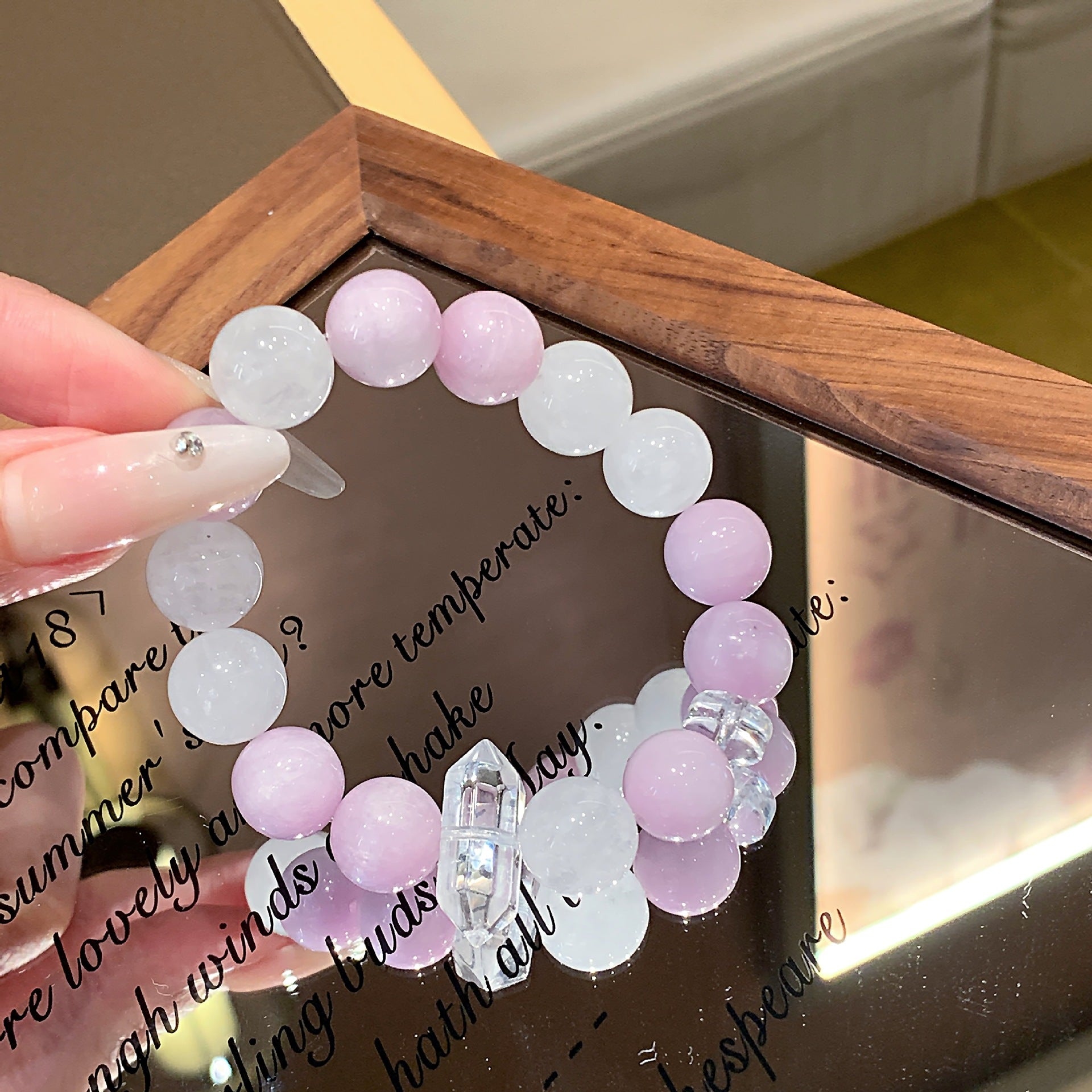 Natural Kunzite with White Phantom Stone Bracelet White Crystal Travel Original Edition Natural White Phantom Crystal Bracelet