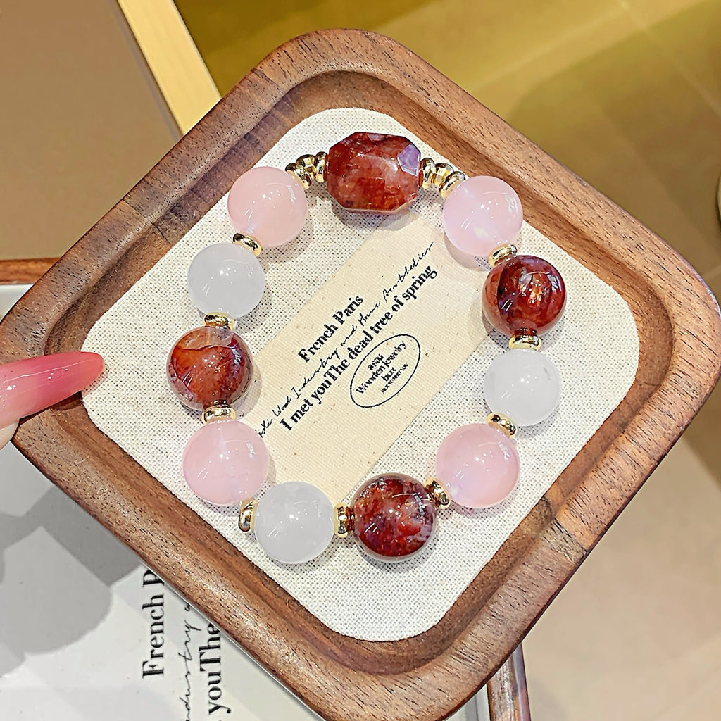 Red Gum Flower Crystal Bracelet diy Natural Crystal Popular Bracelet Accessories Fortune-Attracting Design High-End Crystal Beads