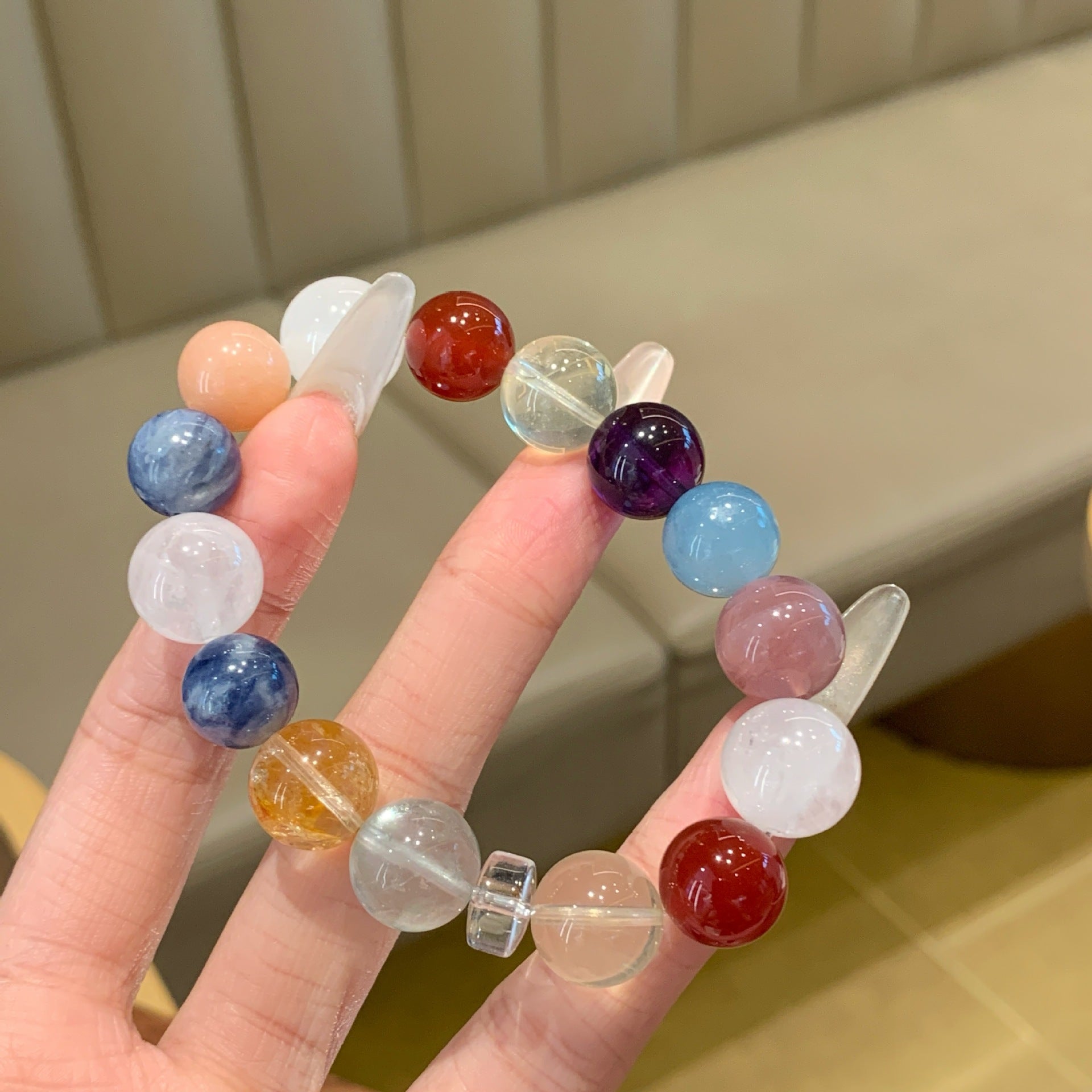 Natural Multi-colored Rainbow Bracelet Macaron Large Round Beads Single Ring Bracelet Autumn DIY Designer Bracelet