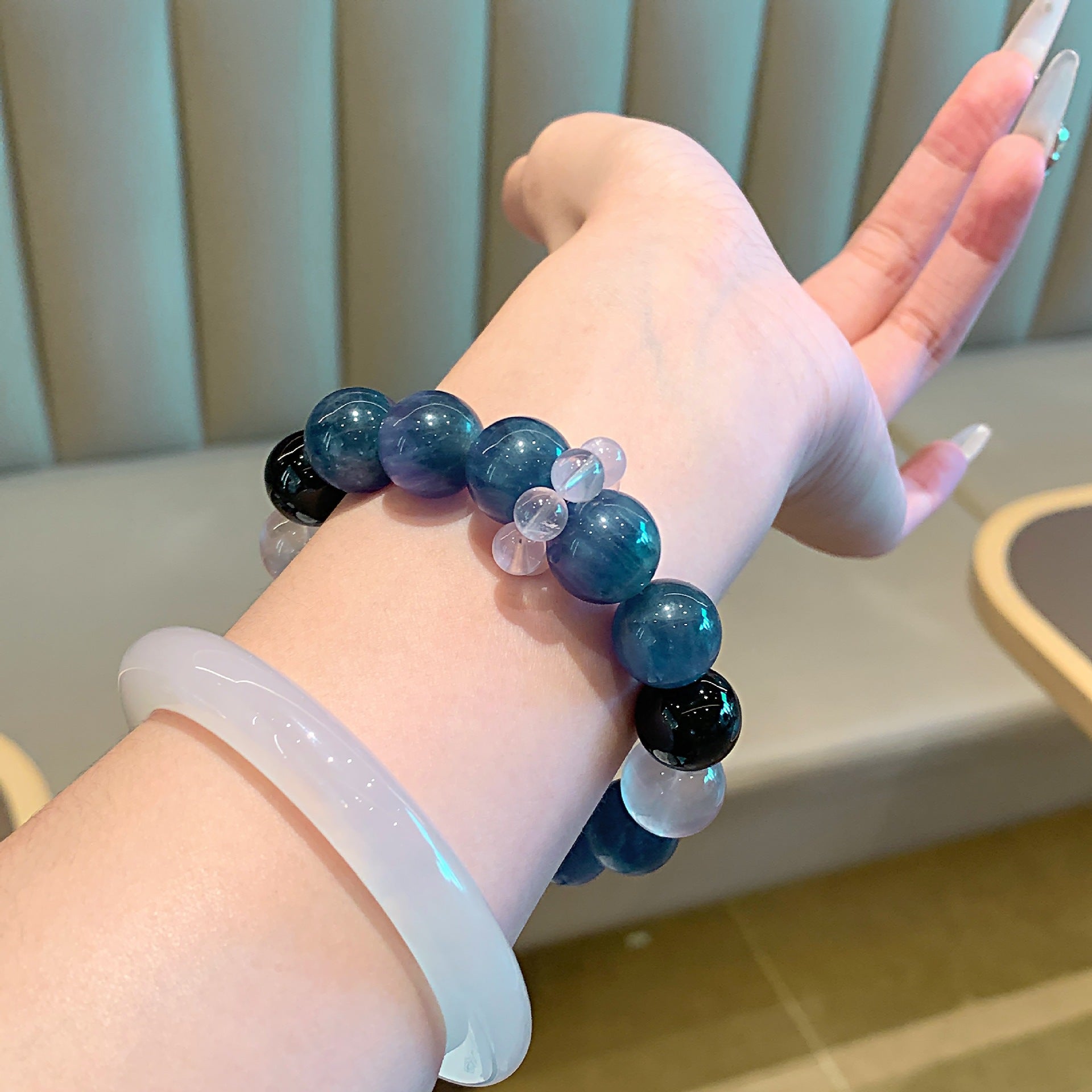 Blue and Green Crystal Bracelet diy Handmade Round Beads Wholesale Natural Crystal Bracelet Hot-Selling Jewelry Crystal Bracelet