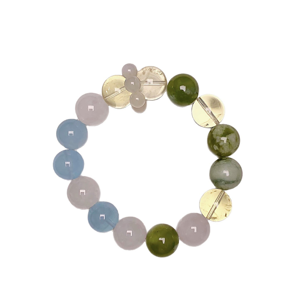 Ocean Moonlight Floating Light Green Grape Milk Cap Bracelet Aquamarine with White Phantom Crystal Bracelet Crystal Bracelet