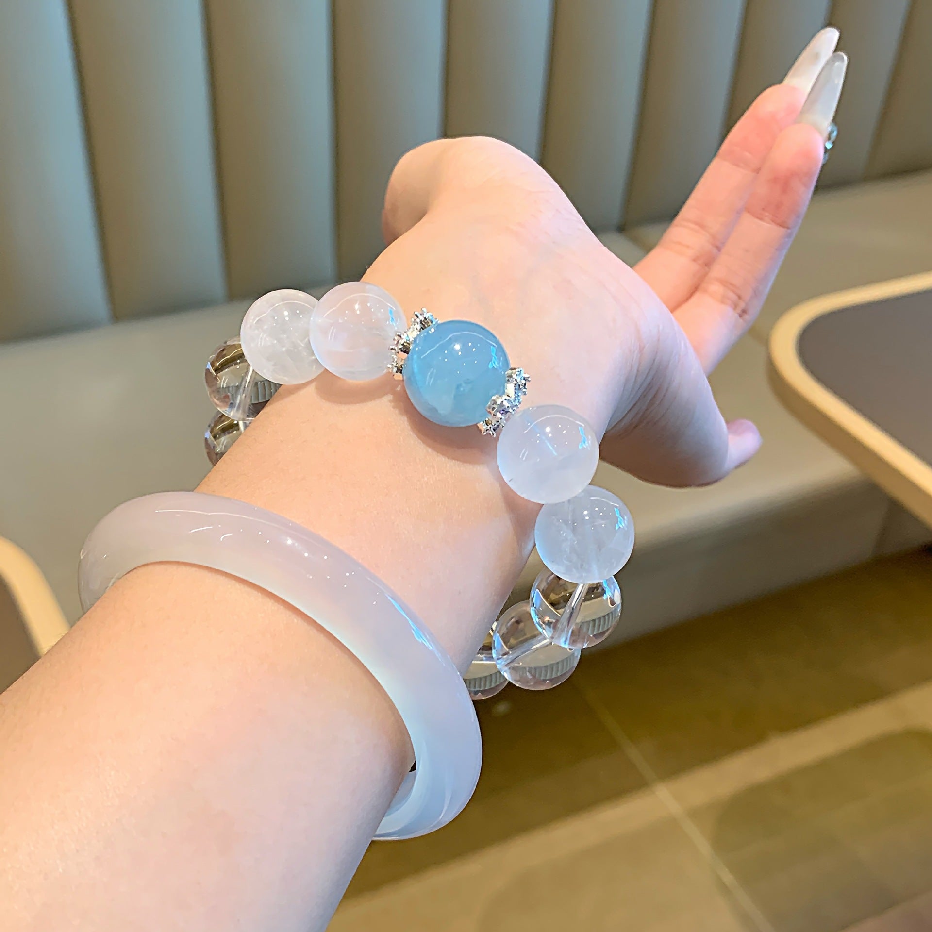 Natural Crystal Bracelet White Crystal White Phantom with Aquamarine Original Design Bracelet Wholesale Crystal Bracelets