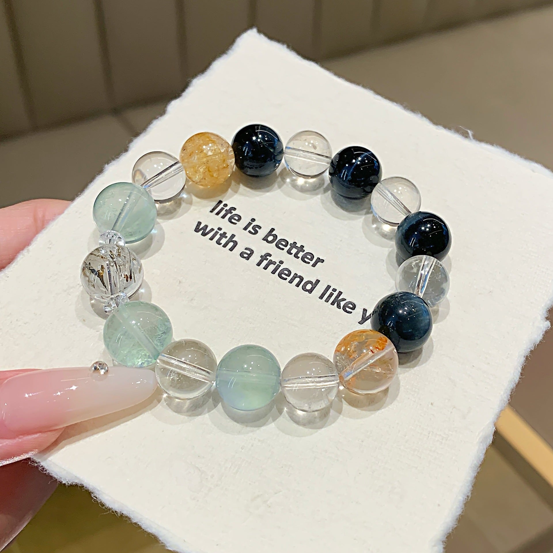 Natural Crystal Bracelet Light Luxury Retro High-end Clear Hand Jewelry Natural Crystal Bracelet Blue Tiger Eye Bracelet