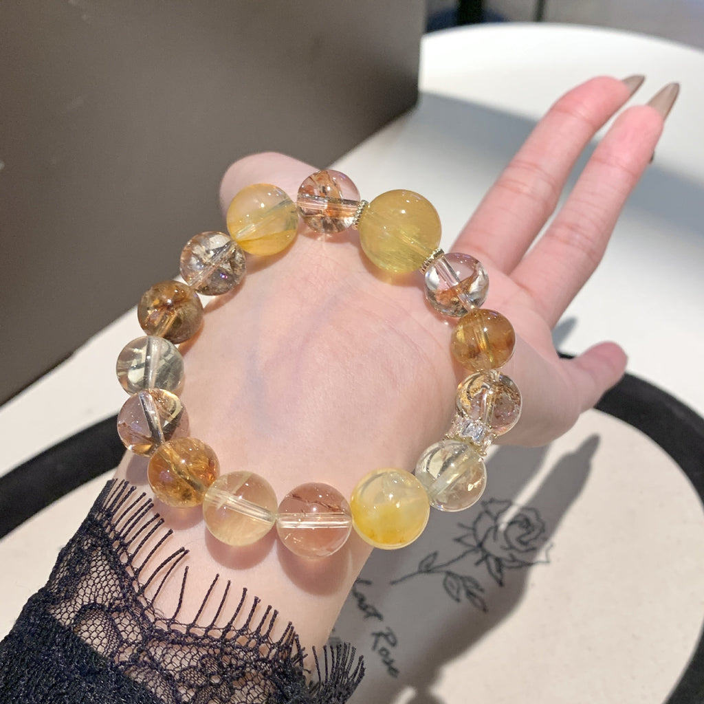 Natural Crystal Wholesale Hand Jewelry String Paired with Natural Lemon Quartz Wealth-Attracting Beads Original Design Yellow Pagoda Crystal Bracelet