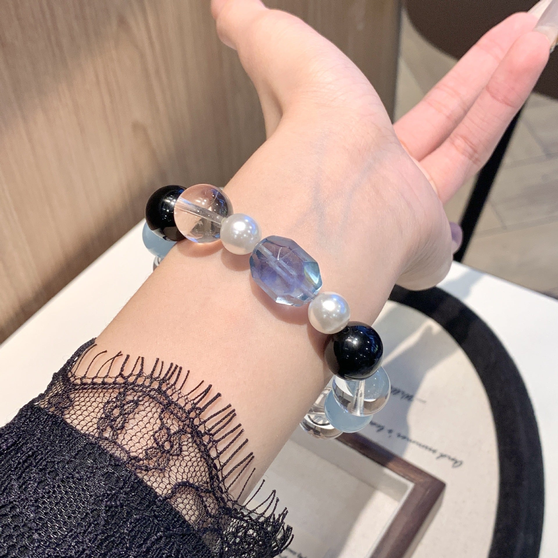 Five Elements Deficiency Supplement Aquamarine Bracelet White Crystal Bracelet for Men and Women Natural Crystal Multi-Gemstone Bracelet Balance Energy