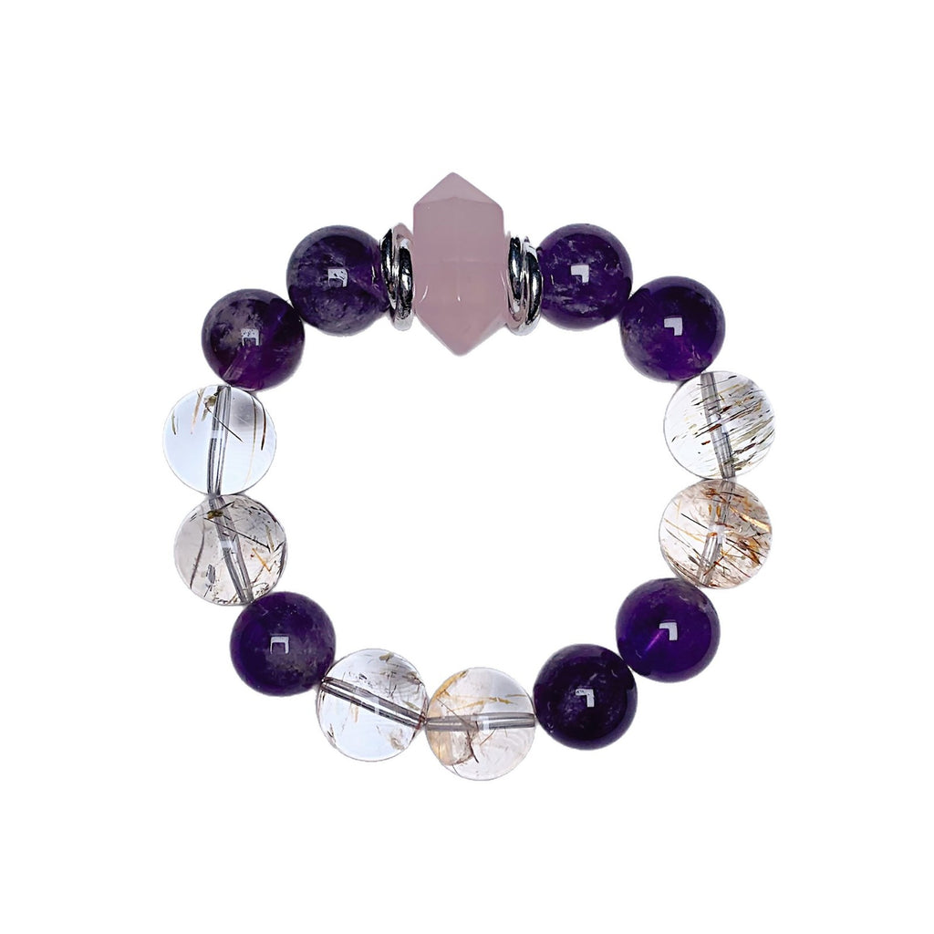 Nine Purple Fire Bracelet Natural Amethyst Bracelet Chinese Style Beaded Bracelet Xiaohongshu Live Streaming Style Black Gold Super Seven Bracelet