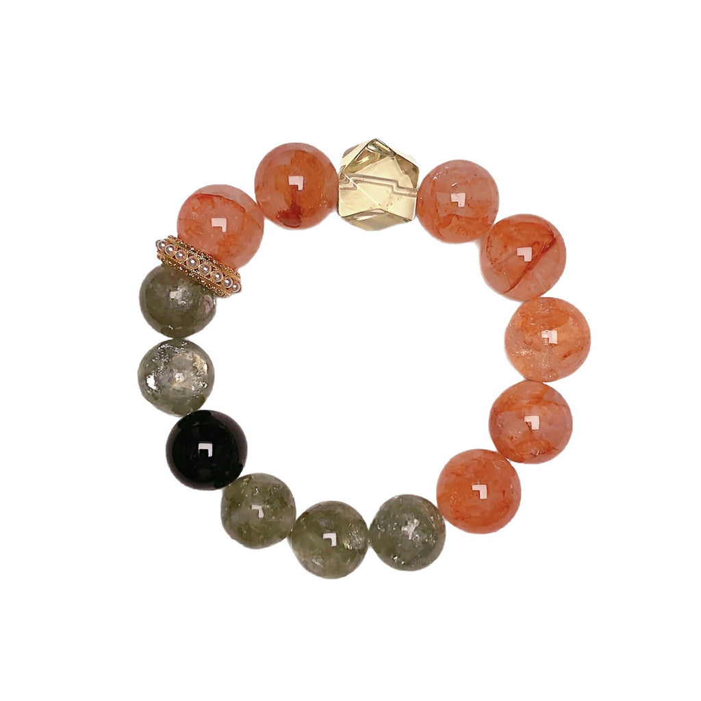 Natural Crystal Multi-Gem Bracelet Fortune-Attracting Beads with Unique Design Sense Light Luxury Hand Jewelry Gift Red Gum Flower Bracelet