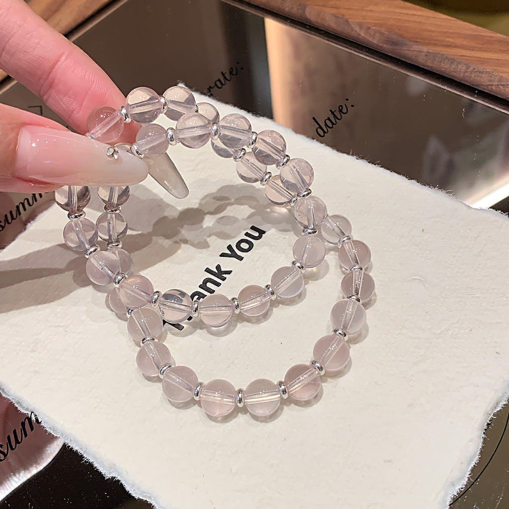 New ins Sweet and charming style Transparent Pink Beaded Bracelet Elegant Versatile Crystal Bracelet Rose Quartz Crystal Bracelet