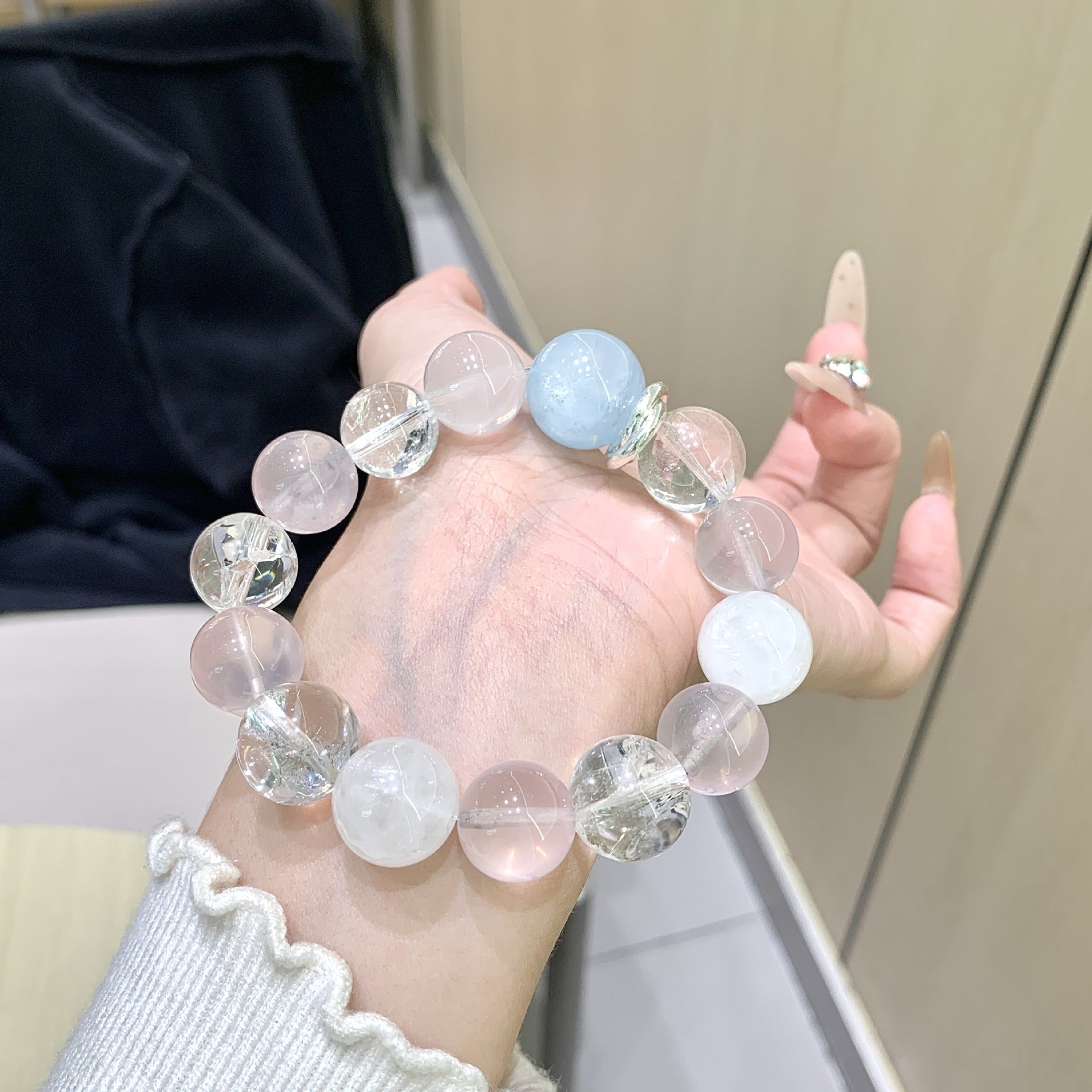 Original Design Natural Starlight Pink Crystal White Crystal Bracelet Bracelet Paired with Aquamarine Top Bead Crystal Bracelet