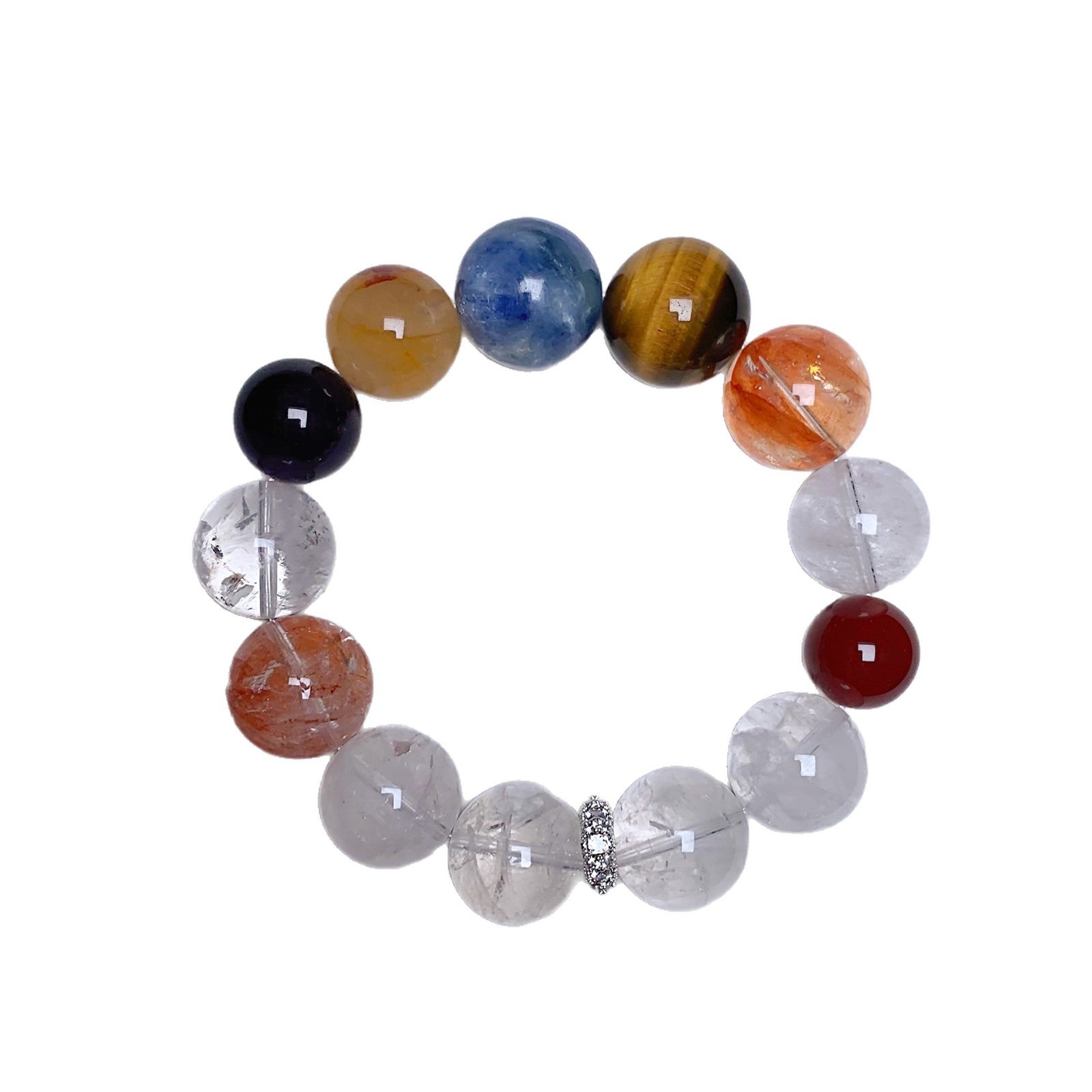 Natural Multi-Gemstone Crystal Bracelet Women's Large Yellow Tiger Eye Yellow Gum Flower White Acai Light Luxury Bracelet Crystal Beads