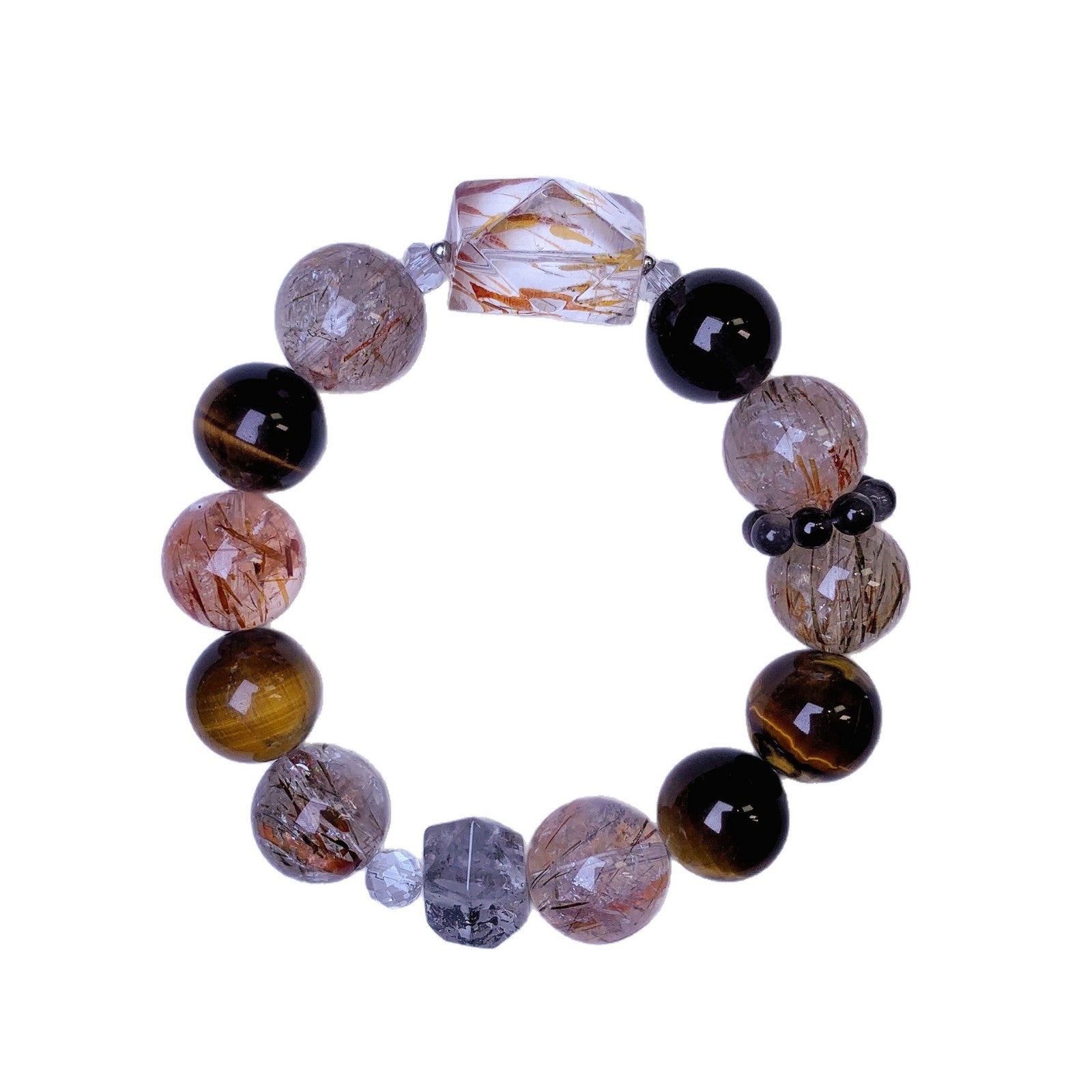Natural Multi-Gemstone Crystal Beaded Bracelet Women's Black Gold Super Seven Bracelet Fortune Bracelet Crystal Bracelet Design