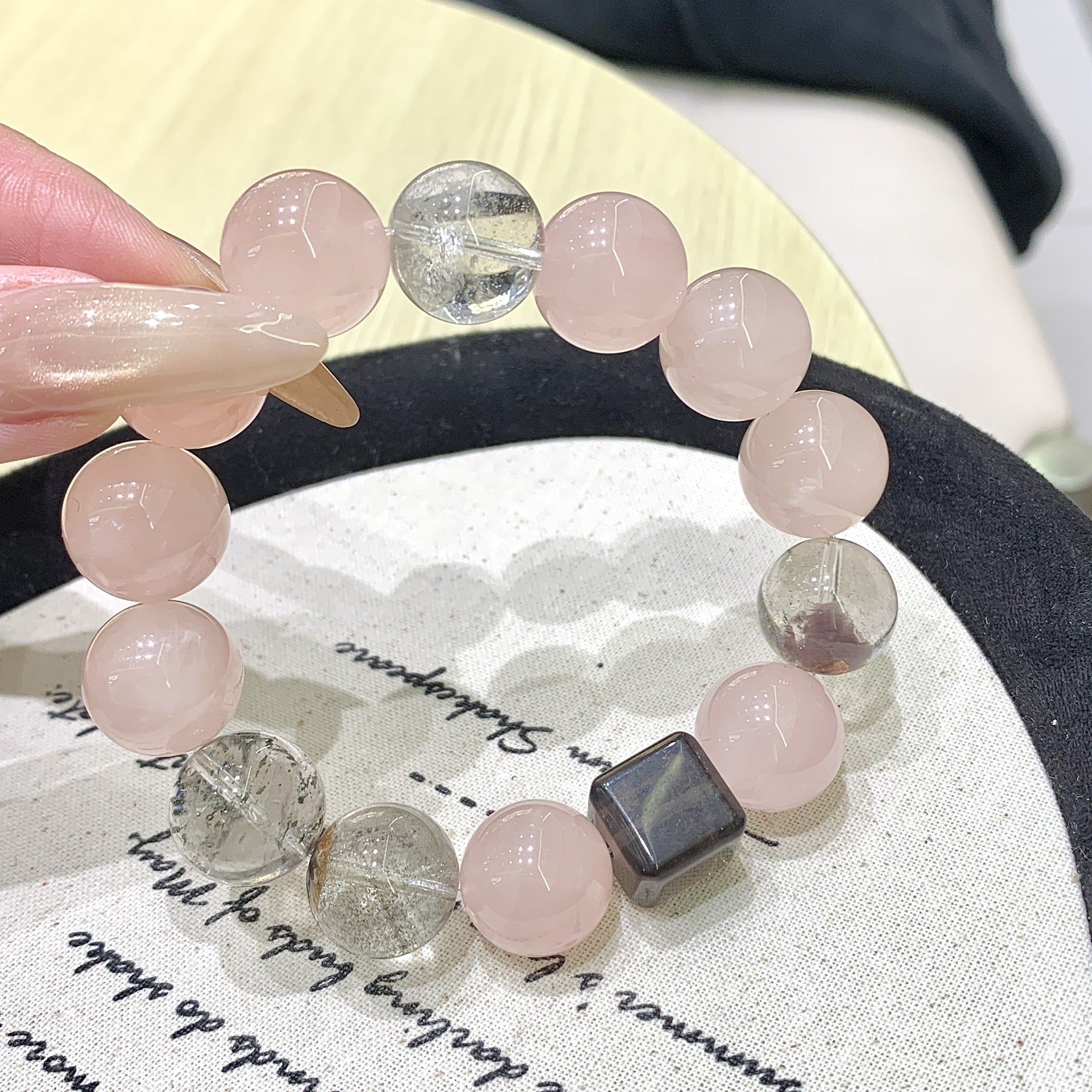 Natural Pink Crystal Bracelet Fresh Sweet White Crystal Pink Crystal Multi-Gem Bracelet Fresh Female Zhu Zhu Same Style Xiaohongshu