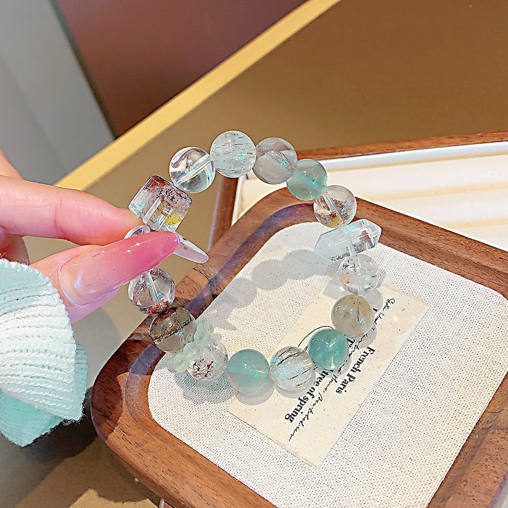 Natural Four Seasons Ghost Crystal Bracelet Minimalist Niche Design New Single Circle Hand Jewelry Multi-Gemstone Crystal Bracelet