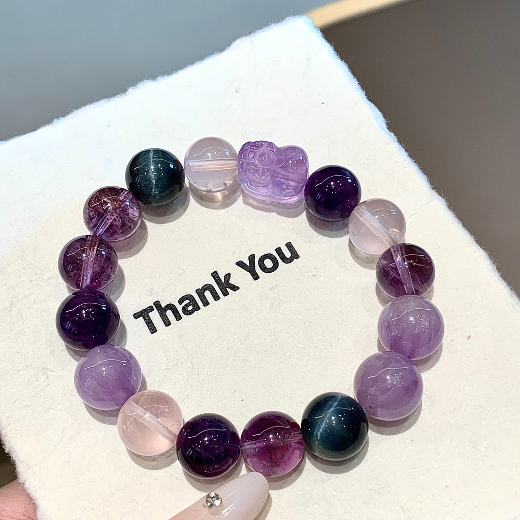 Natural Crystal Bracelet Original Purple Water Uruguay Transparent Purple Jade Crystal Single Circle Bracelet Simple and Versatile Crystal Bracelet