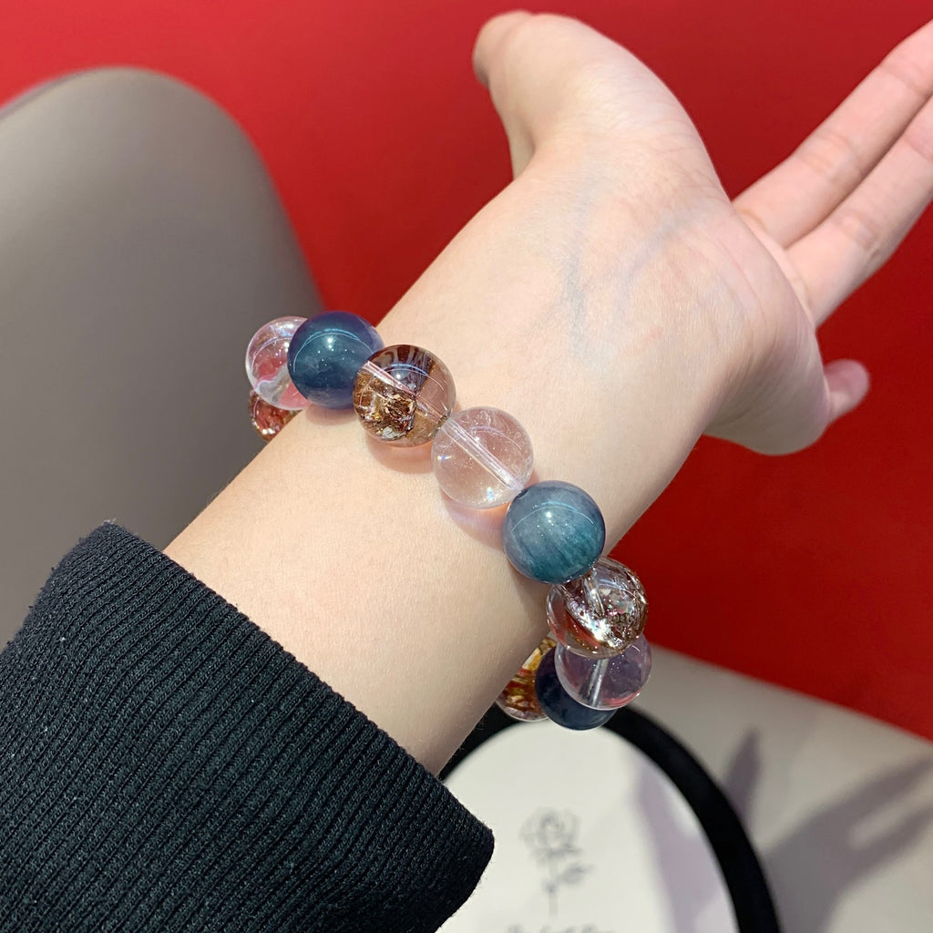 Natural White Crystal Bracelet Pair with Gold Foil Explosion Original Design New Cross-Border Hot-Selling Bracelet Crystal Bracelet