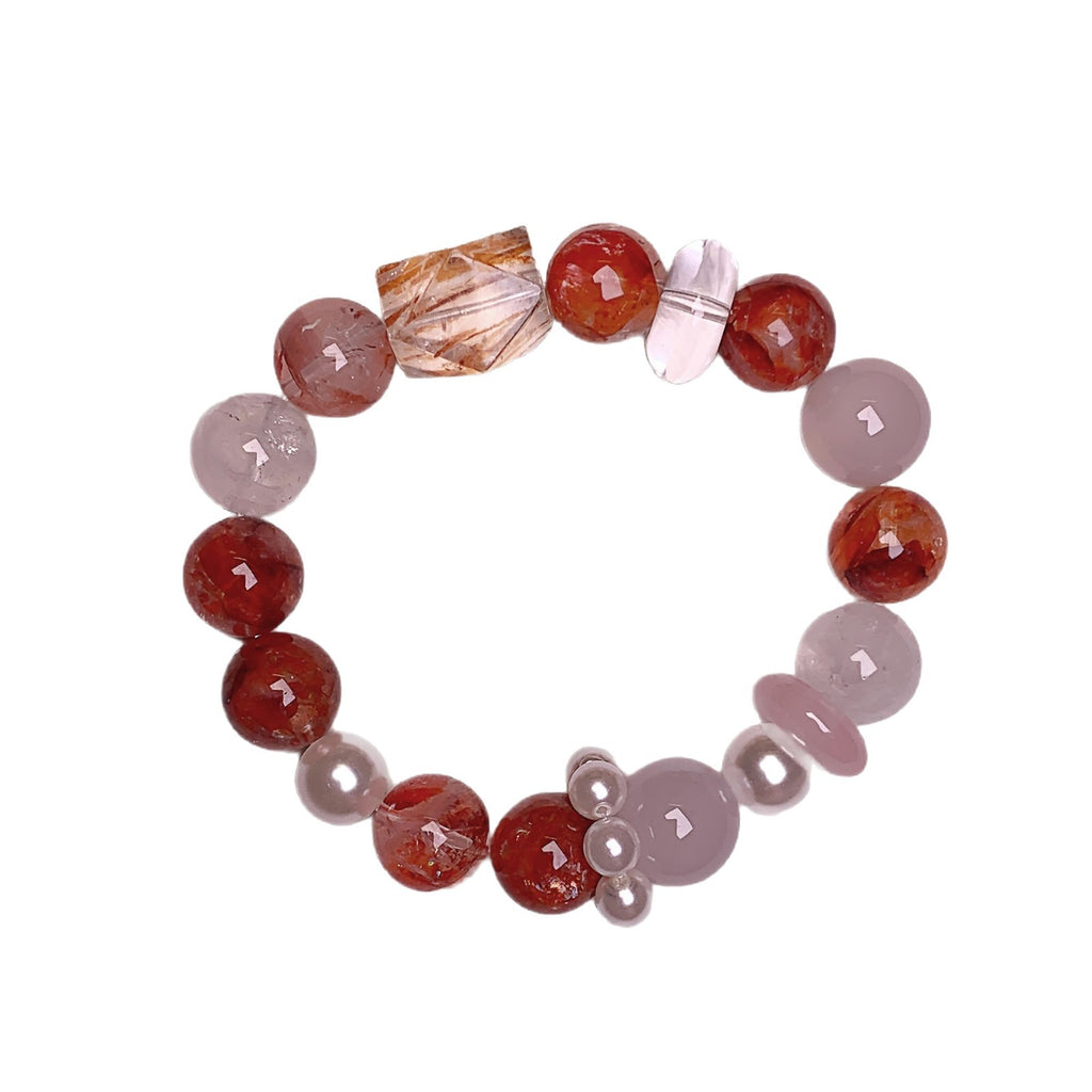Original Natural Dopamine Crystal Multi-Gemstone Bracelet Light Luxury Versatile New Autumn Hand Accessories Red Gum Flower Bracelet