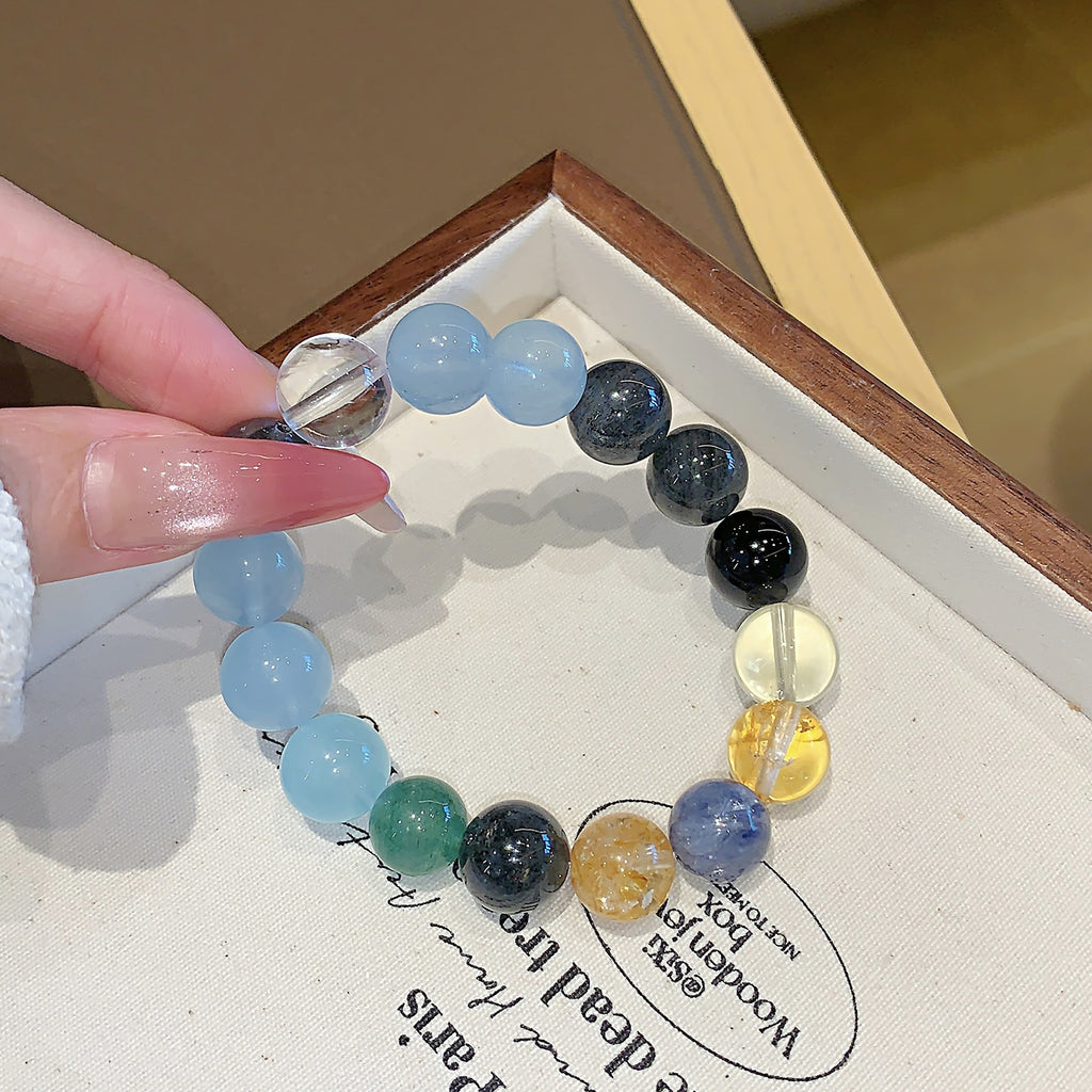 Natural Multi-Gemstone Crystal Bracelet Original Design Aquamarine Bracelet diy Luxurious and High-End Feel Bracelet Crystal Chain